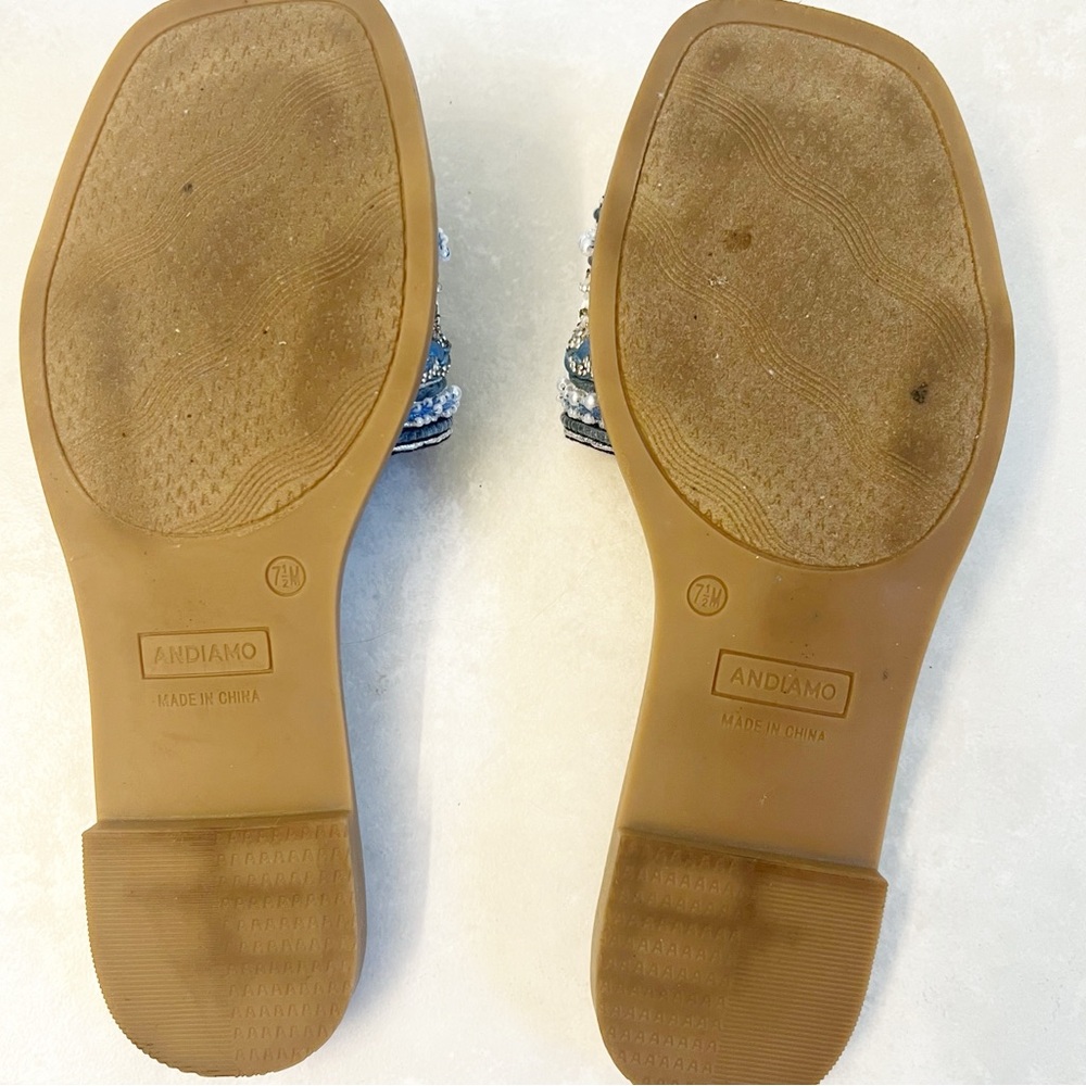 Andiamo Embellished Blue and Tan Sandals - Picture 2 of 3